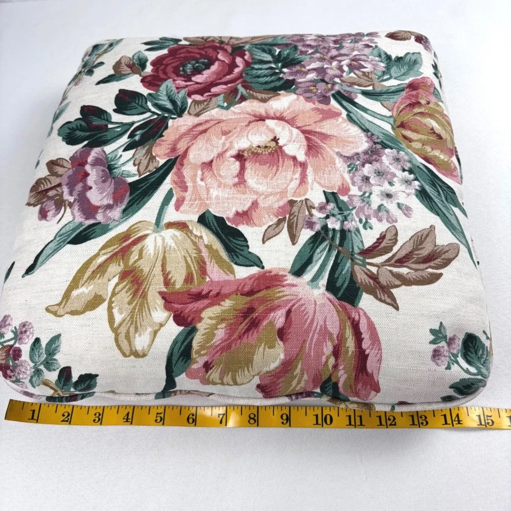 Vintage 90s Floral Throw Pillow Accent Cabbage Rose 15x15 Zipper Closure EUC